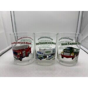 1996 Complete Set of 3 Hess Toy Truck Glasses Tumblers